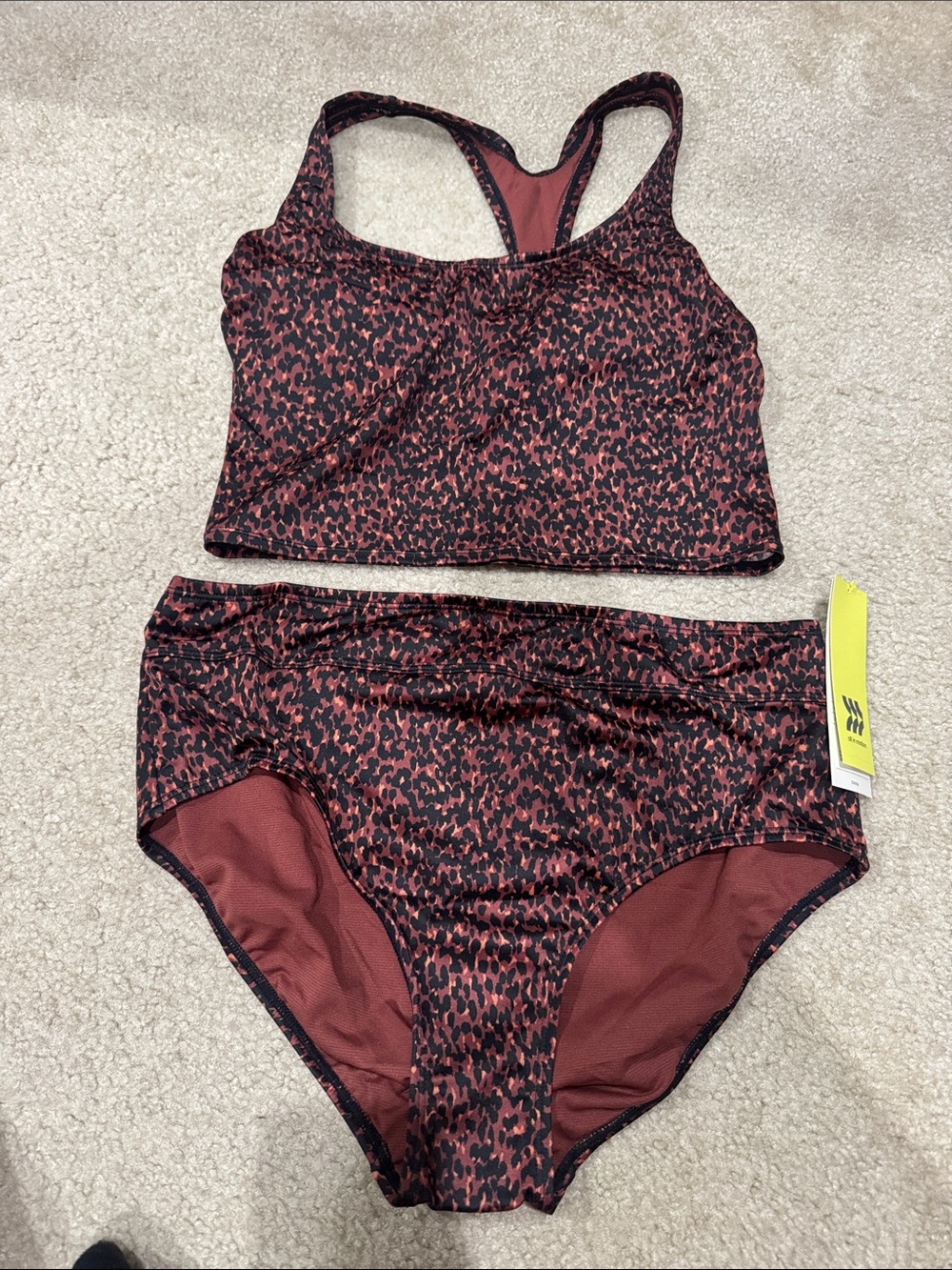 Athleta Burgundy and Black Leopard Print Bikini Set